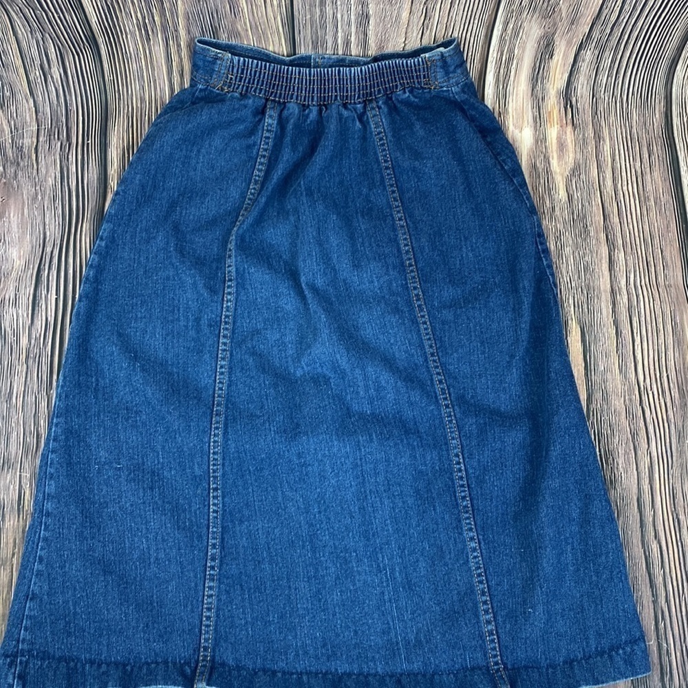 Vintage Bay Britches Blue Denim Skirt With Front Slit- Vintage Sz 9/10 Waist 14โ - Picture 4 of 13